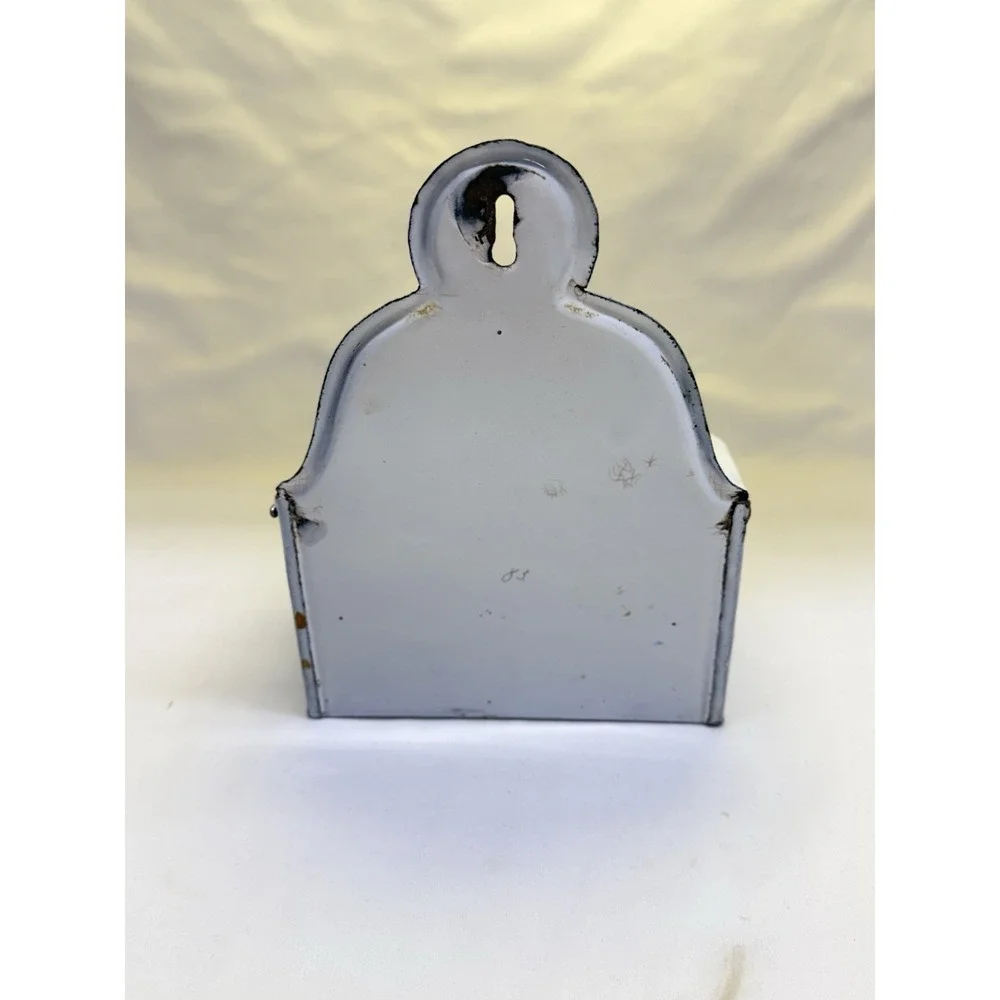French Enamelware Blue  and White  Allumettes Match Box & Enamel Scoop 1910-1930